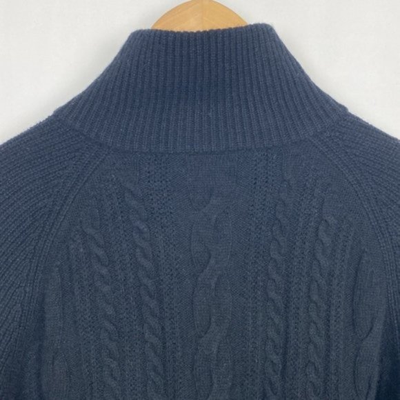 NWT J.Crew M Cardigan Cable Knit Black & Brown Faux Leather Buttons Lamb… - Picture 11 of 12